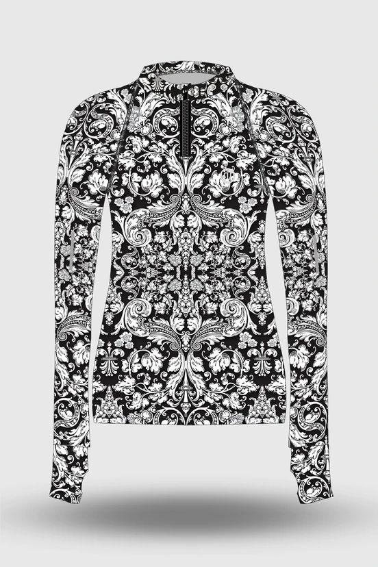 Preorder Blouse Zip Ornamo White-Black - packshot