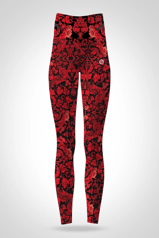 Preorder Legginsy regular z wysokim stanem Ornamo Red-Black - packshot