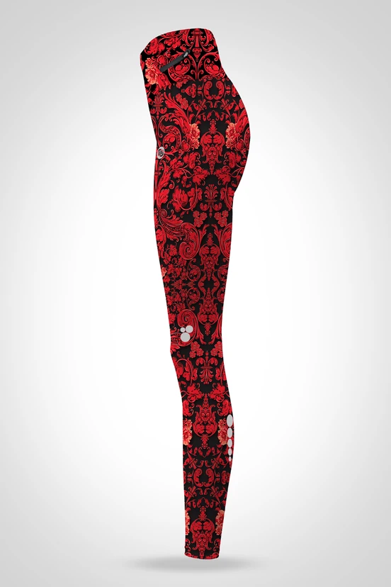 Preorder Regular high waisted leggings Ornamo Red-Black - packshot
