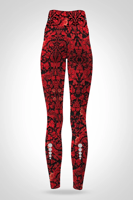 Preorder Regular high waisted leggings Ornamo Red-Black - packshot