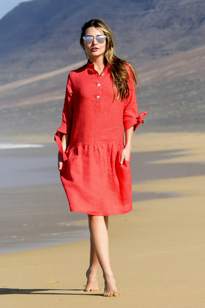 Summer Linen Dress Chica Red - ILS-20