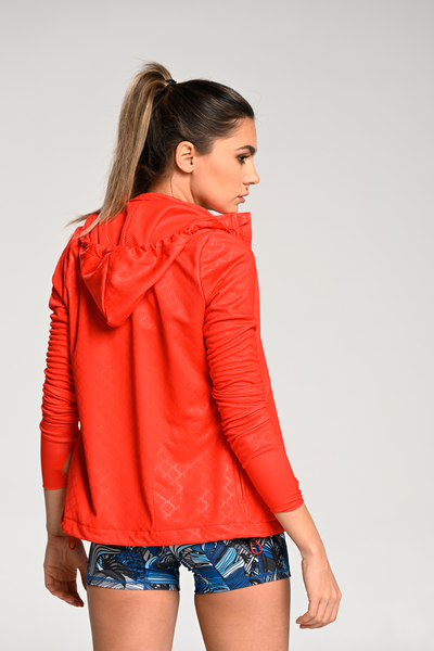 Zipped Blouse With A Hood Shiny Red