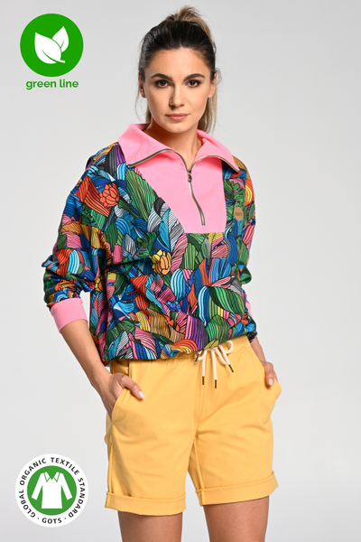 Cotton Blouse With Stand-Up Collar Oversize Mosaic Paraiso