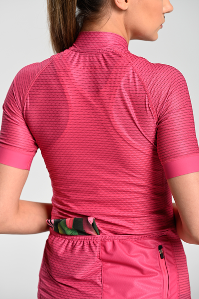 Komplet Rozpinana Koszulka Rowerowa Pink + Spodenki Rowerowe Na Szelkach Z Wkładką Bambusową