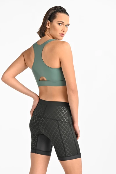 Short leggings with stabilizing tapes Shiny Black