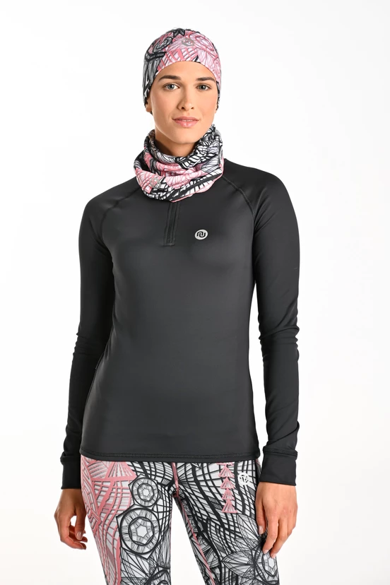 Thermoactive blouse with stand-up collar Zip Black - packshot