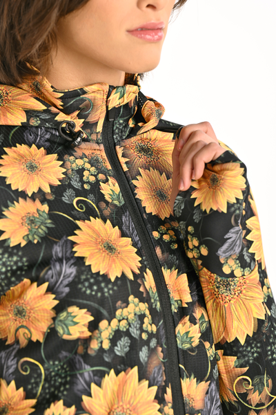 Zipped blouse with a hood Sunflowers
