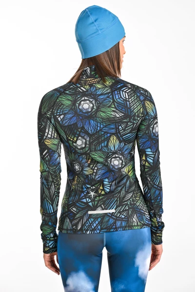Thermoactive blouse with stand-up collar Zip Mosaic Aurora Blue