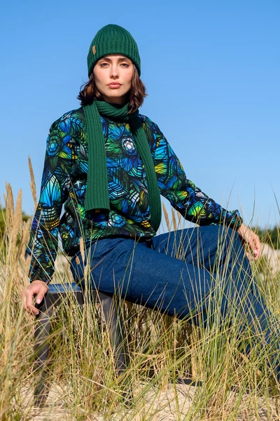 Bluza z bawełny organicznej damska Mosaic Aurora Blue