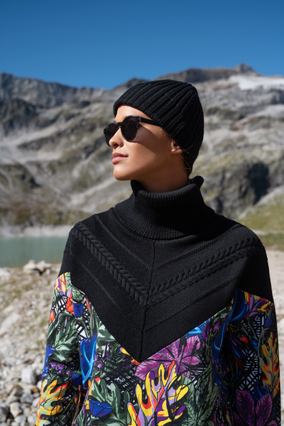 Designerski sweter z golfem merino Mosaic Indian Summer