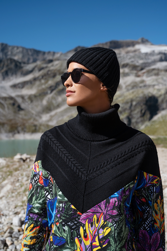 Designerski sweter z golfem merino Mosaic Indian Summer - packshot