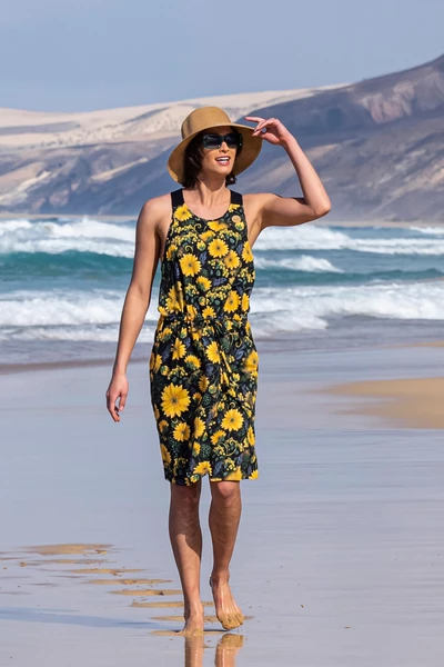 Dress with thick straps Cotton Jersey Sunflowers