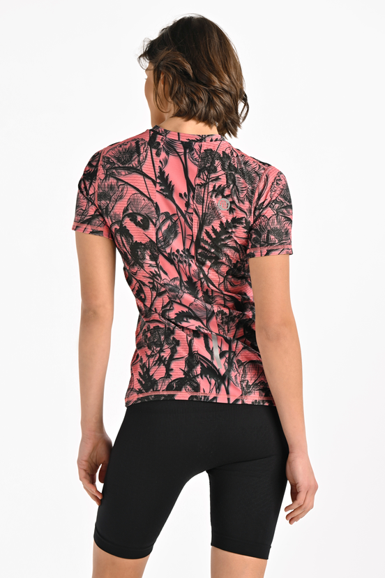 Koszulka sportowa damska Zip Ornamo Flower Coral - packshot