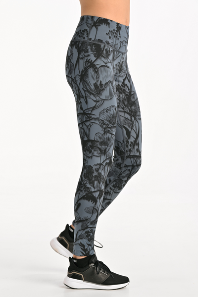 Regular leggings with waistband Basic Ornamo Flower Grey