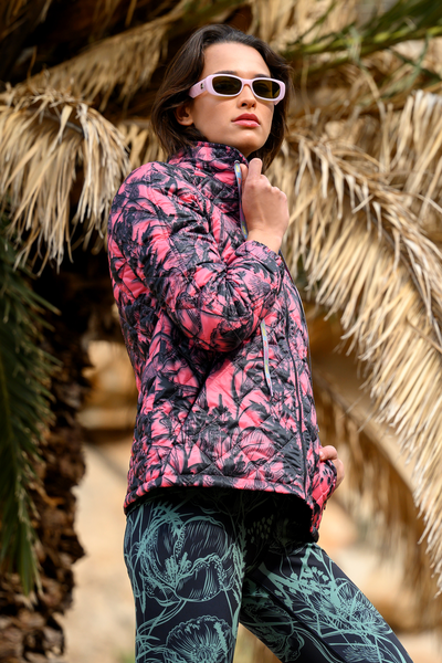 Women's quilted jacket Ornamo Flower Coral