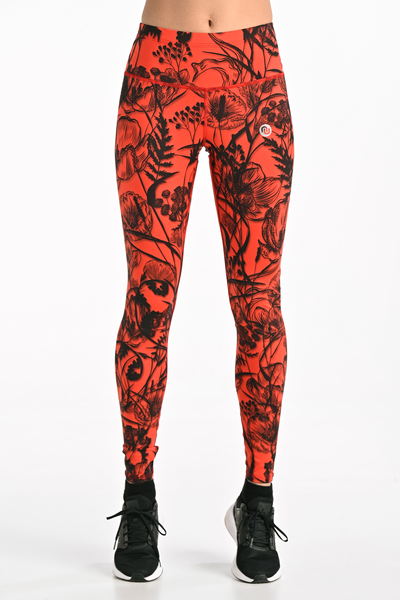 Regular leggings with waistband Basic Ornamo Flower Red