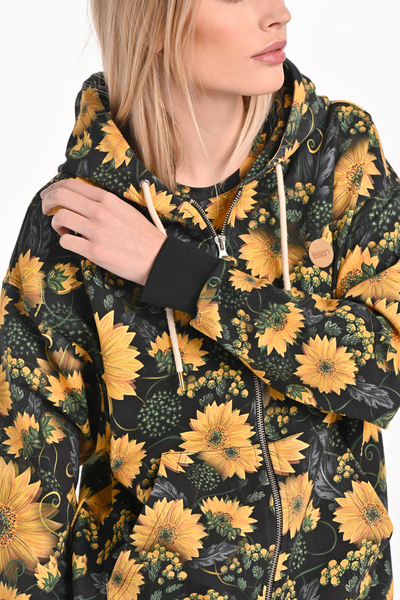 Zipped cotton blouse hoodie Sunflowers