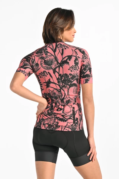 Zipped cycling shirt Ornamo Flower Coral