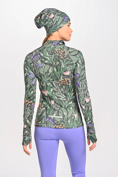 Thermoactive blouse with stand-up collar Zip Sage Forest