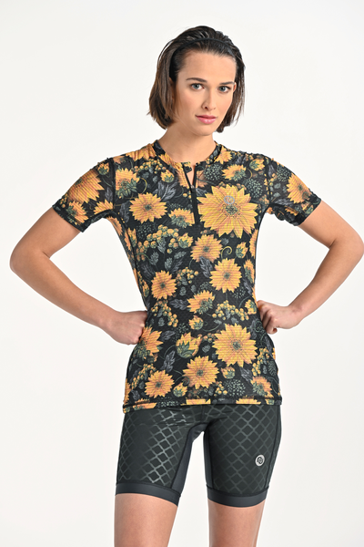 Women's Zip sports T-shirt Sunflowers