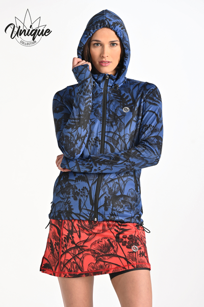 Zipped blouse with a hood Ornamo Flower Navy