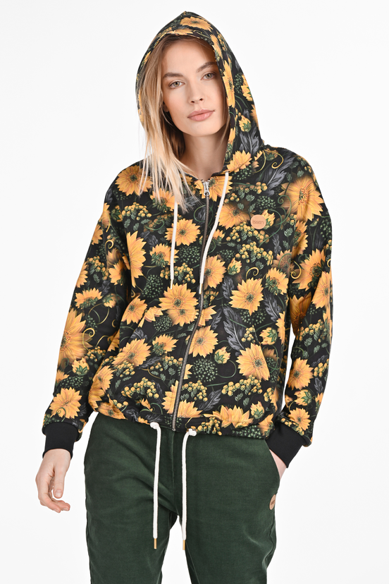 Zipped cotton blouse hoodie Sunflowers - packshot