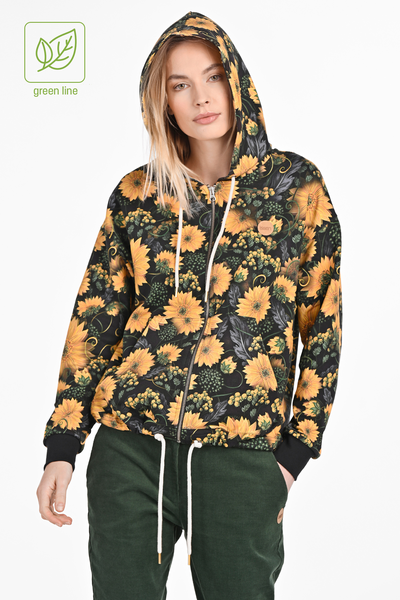 Zipped cotton blouse hoodie Sunflowers