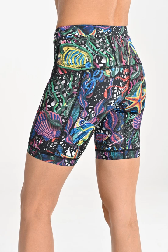 Short leggings with stabilizing tapes Mosaic Sea - packshot