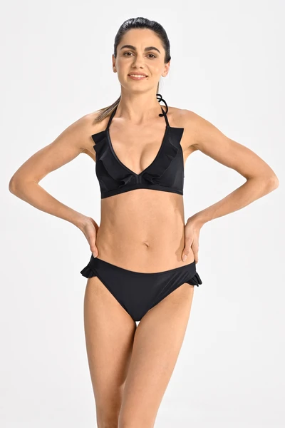 Sports swimsuit bra with frills Black