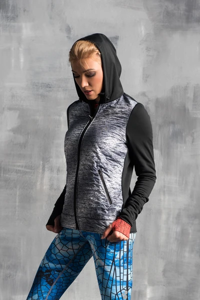 Bluza Rozpinana Z Kapturem Silver Melange Damska - OBRDK-801
