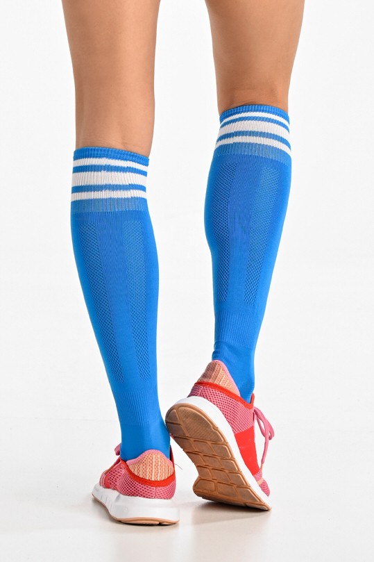 Running kneehigh socks Road H BlueWhite Nessi Sportswear